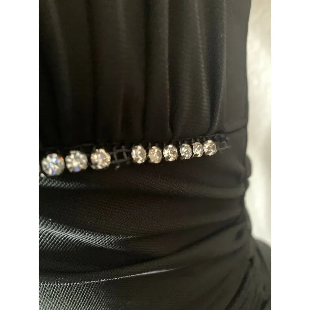 Vintage Black Halter Maxi Dress Womens Small Rhinestone Open Back Formal Gown